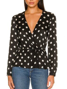 The Kooples Polka Dot Wrap Blouse in Black Cream Size 1